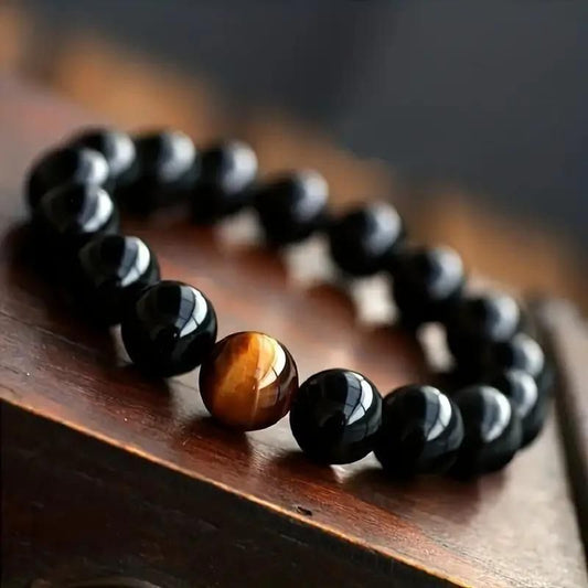 Black Tourmaline Bracelet (with Tiger Stone)